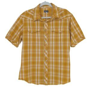 VTG Hurley Plaid Shirt Mens M Yellow Short Sleeve Pearl Snap 90s Y2K Skate Surf